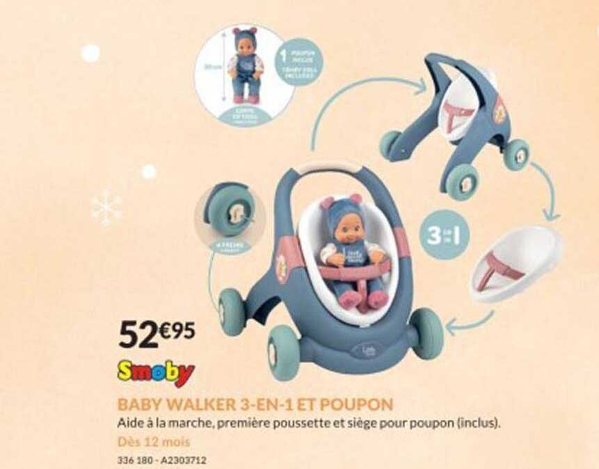 smoby baby walker 3-en-1 et poupon