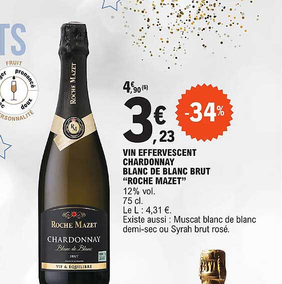 vin effervescent chardonnay blanc de blanc brut "roche mazet"