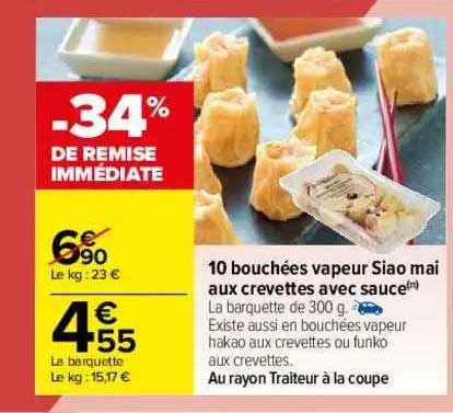 10 bouchées vapeur siao mai aux crevettes avec sauce