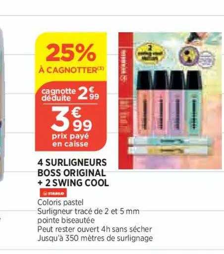 4 Surligneurs Boss Original + 2 Swing Cool