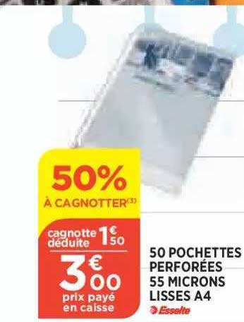 50 Pochettes Perforées 55 Microns Lisses A4