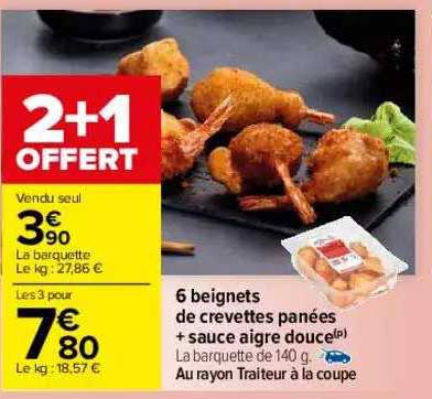 6 beignets de crevettes panées + sauce aigre douce