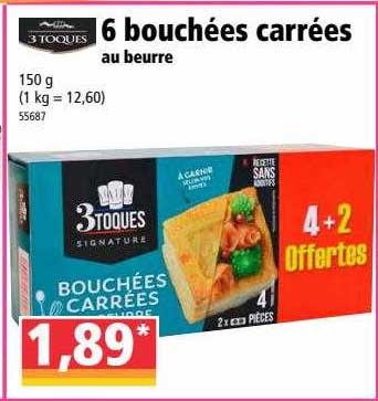 6 bouchées carrées au beurre 3 toques