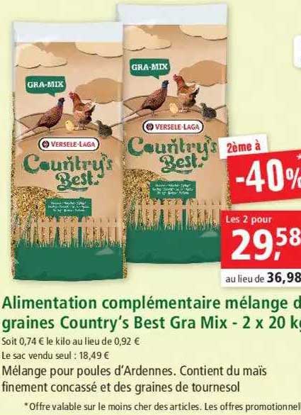 alimentation complémentaire mélange de graines country's best gra mix - 2 x 20 kg