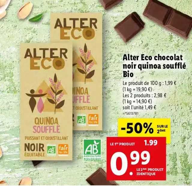 Alter Eco Chocolat Noir Quinoa Soufflé Bio