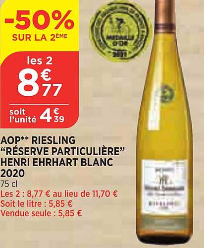 aop riesling "réserve particulière" henri ehrhart blanc 2020