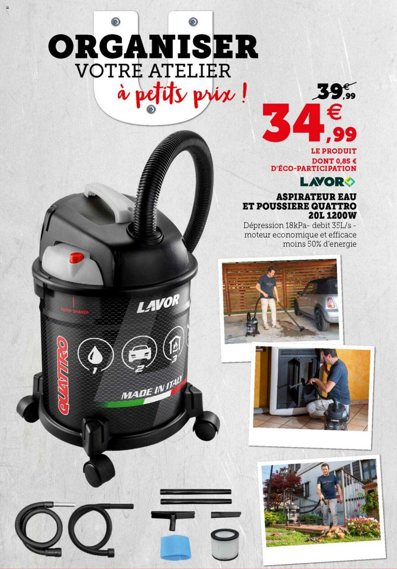 aspirateur eau et poussière quattro 20l 1200w lavor