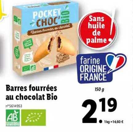 Barres Fourrées Au Chocolat Bio Pocket Choc'