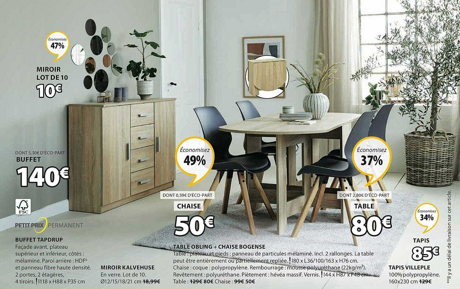 buffet tapdrup, miroir kalvehuse, table obling + chaise bogense, tapis villeple