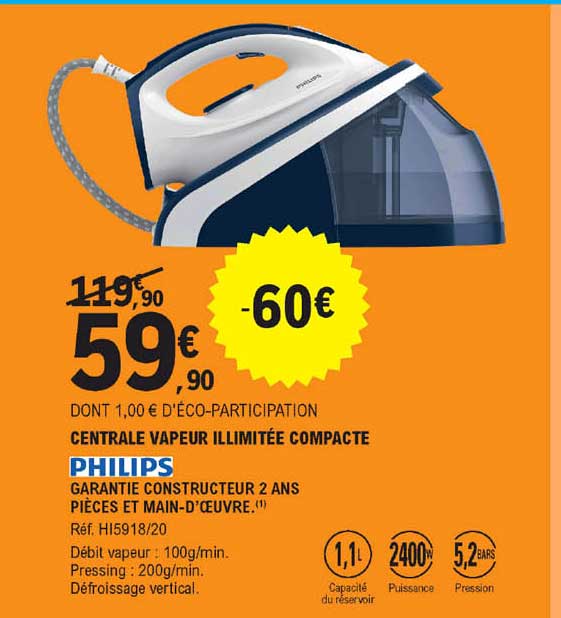 central vapeur illimitée compact philips