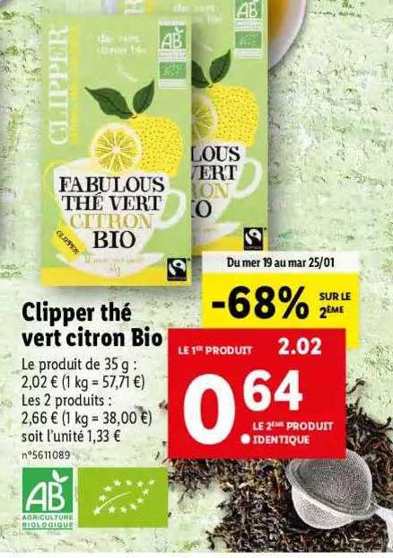 Clipper Thé Vert Citron Bio