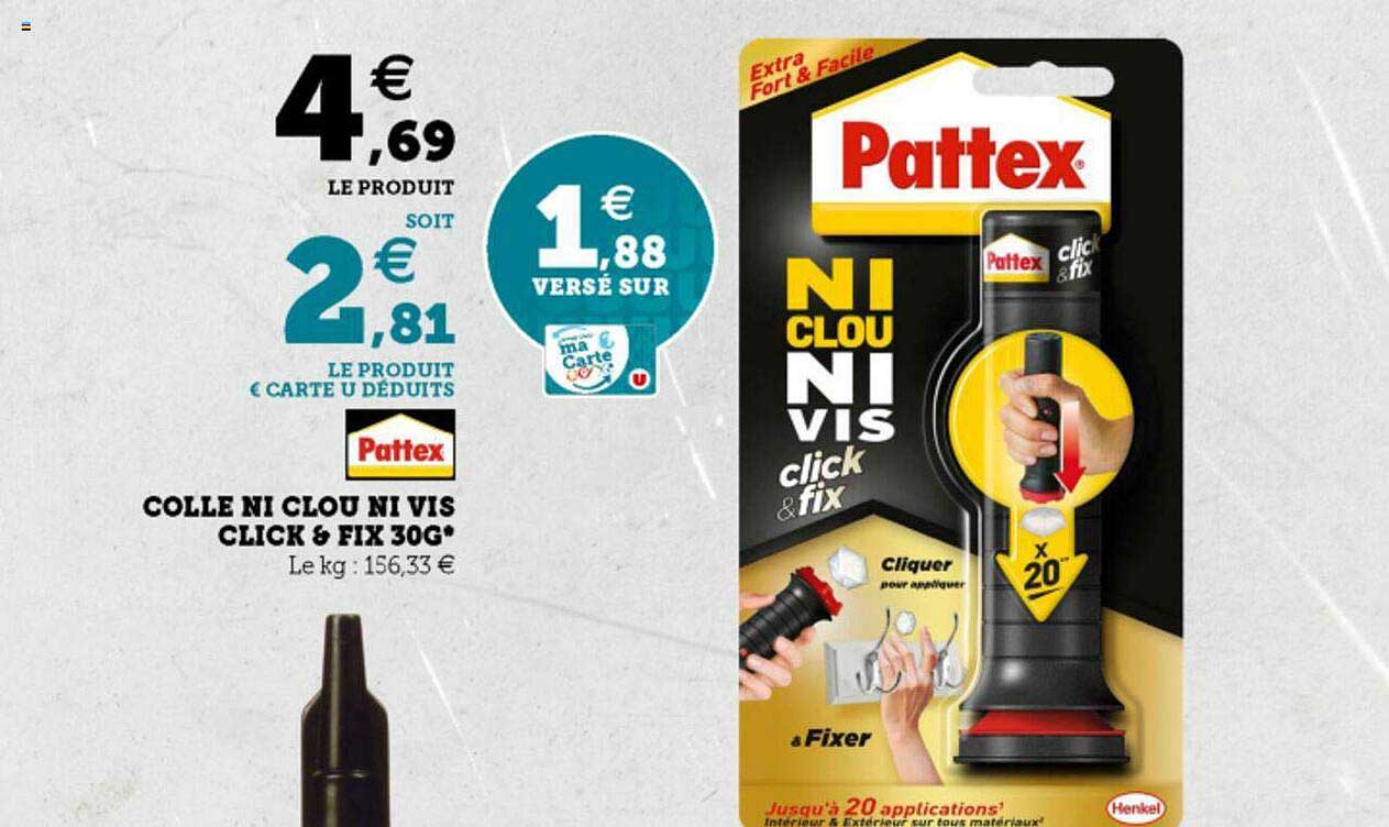colle ni clou ni vis click & fix 30g pattex