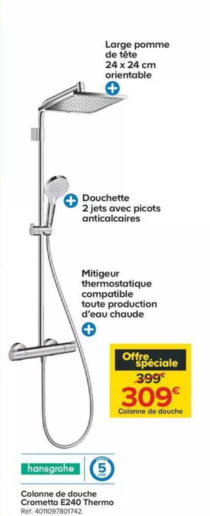 colonne de douche crometta e240 thermo hansgrohe