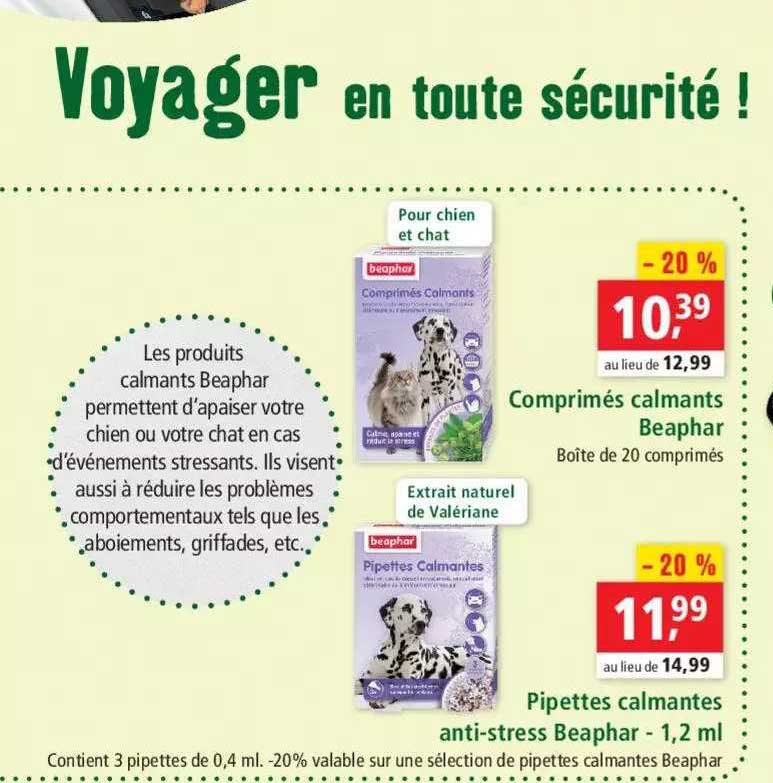 comprimé calmants beaphar, pipettes calmantes anti-stress beaphar - 1,2 ml
