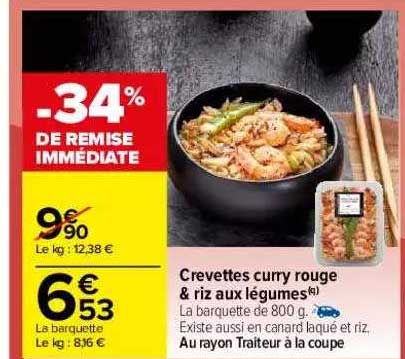 Crevettes Curry Rouge & Riz Aux Légumes