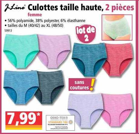 culottes taille haute, 2 pièces j-line