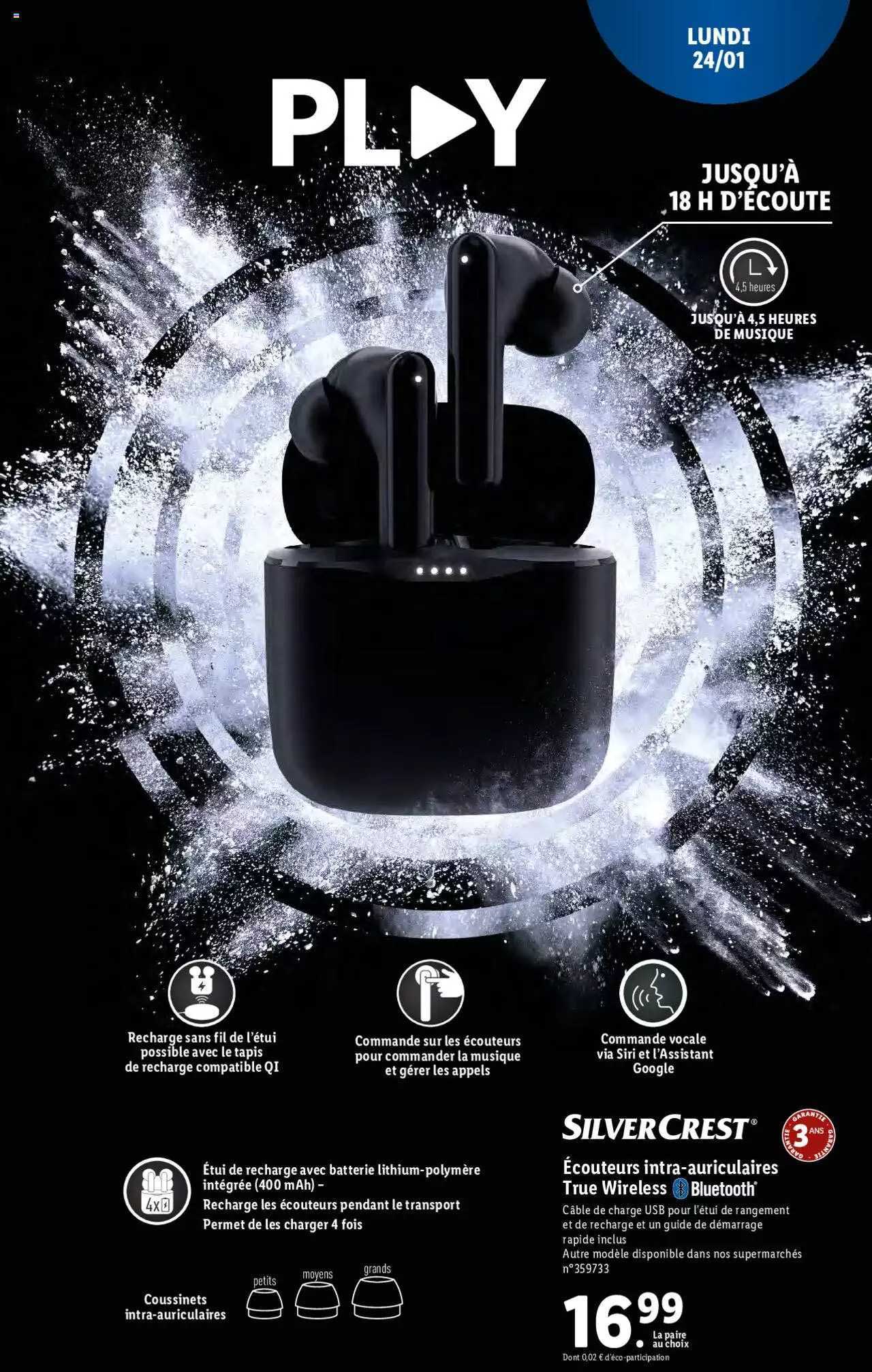 écouteurs intra-auriculaires true wireless silver crest