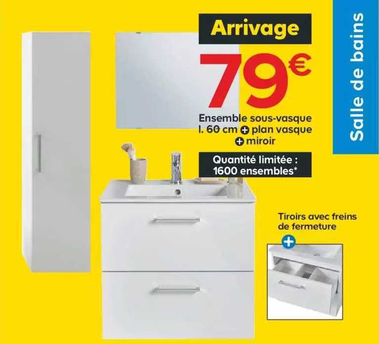 ensemble sous-vasque l.60 cm + plan vasque + miroir