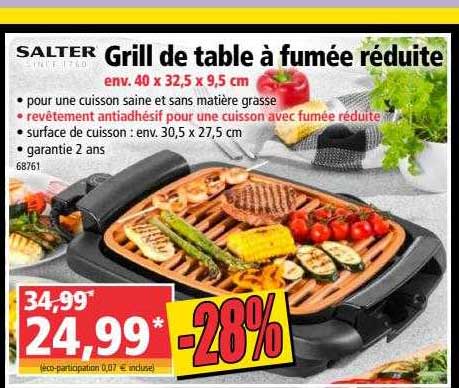 grill de table à fumée réduite salter
