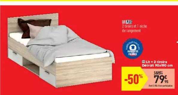 kit + 2 tiroirs détroit 90 x 190 cm