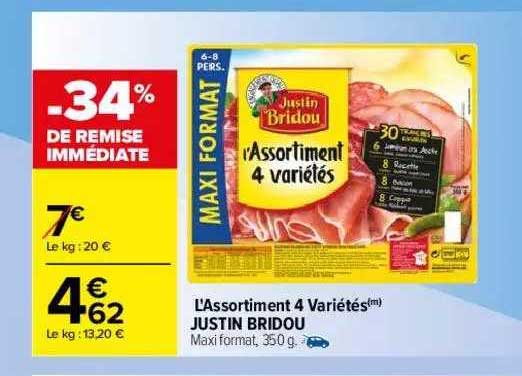 l'assortiment 4 variétés justin bridou