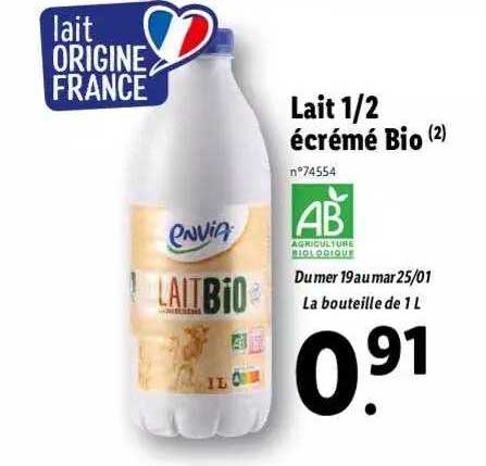 Lait 1-2 écrémé Bio Envia