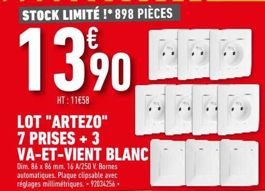 lot "artezo" 7 prises + 3 va-et-vient blanc
