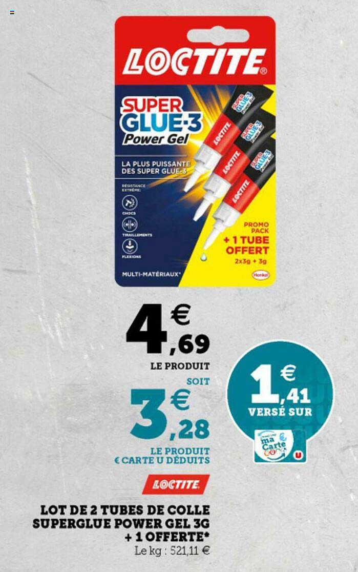 Lot De 2 Tubes De Colle Superglue Power Gel 3g Loctite + 1 Offerte