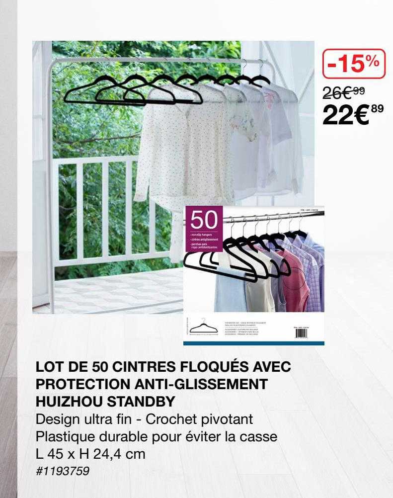 lot de 50 cintres floqués avec protection anti-glissement huizhou standby