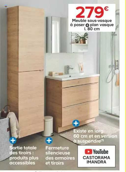 meuble sous-vasque à poser + plan vasque l. 80 cm