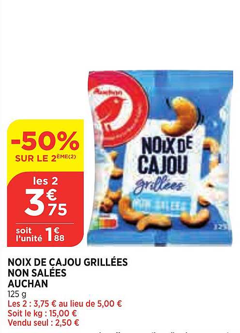 noix de cajou grillées non salées auchan