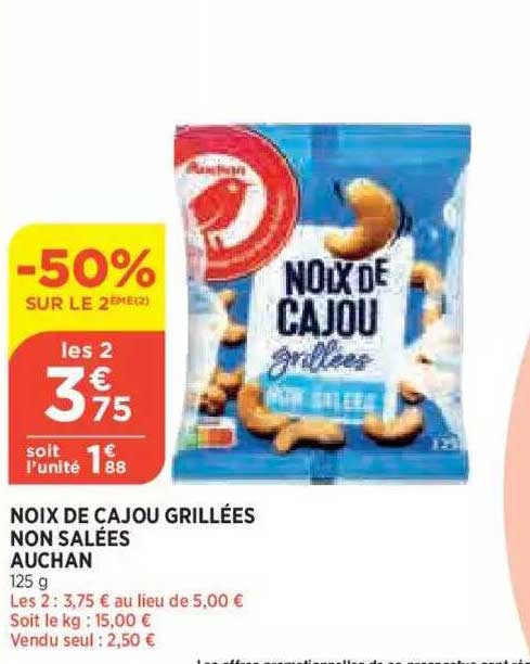 Noix De Cajou Grillées Non Salées Auchan