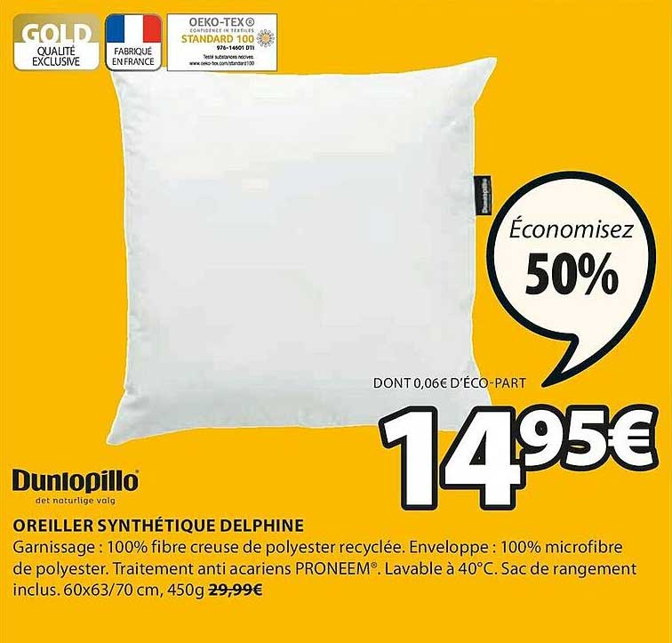 oreiller synthétique delphine dunlopillo