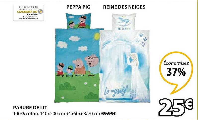parure de lit peppa pig, reine des neiges