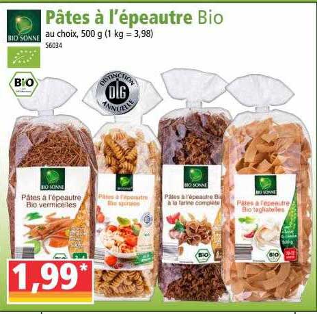 pâtes à l'épeautre bio bio sonne