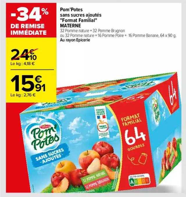 pom'Potes sans sucres ajoutés "format familial" materne
