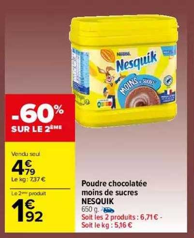 poudre chocolatée moins de sucres nesquik