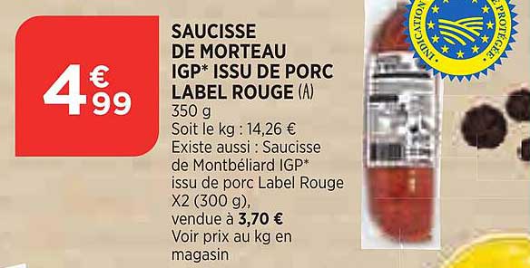 saucisse de morteau igp issu de porc label rouge