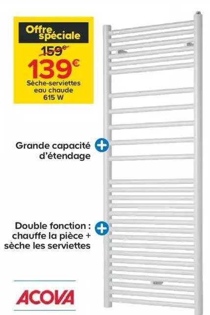 sèche-serviettes eau chaude 615 w ecova