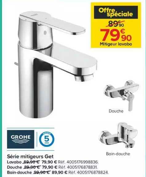 série mitigeurs get : lavabo, douche, bain-douche grohe