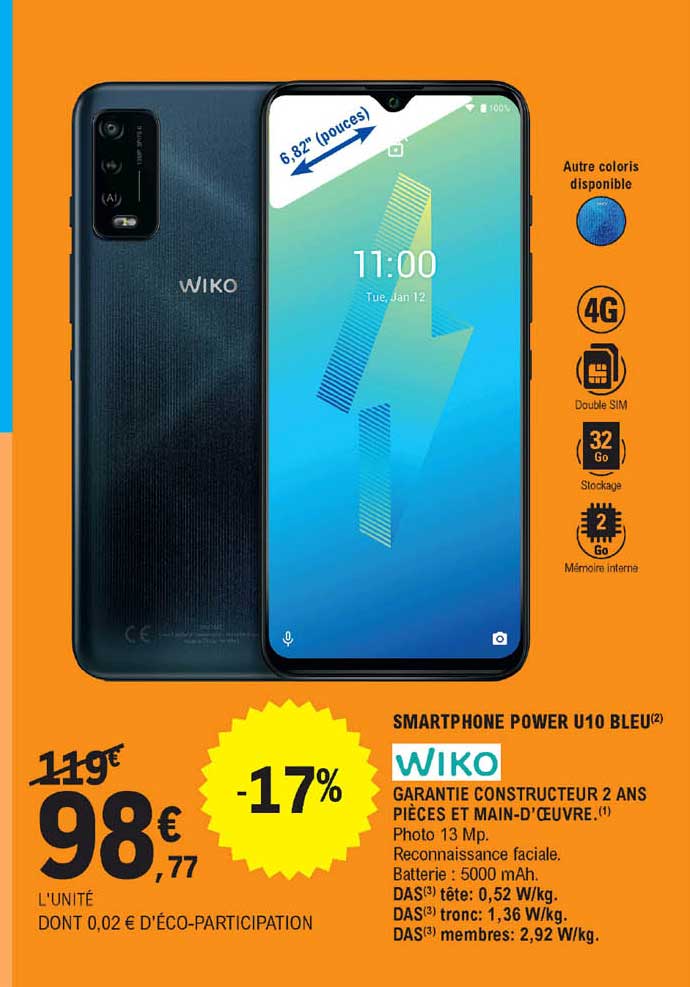 Smartphone Power U10 Bleu Wiko