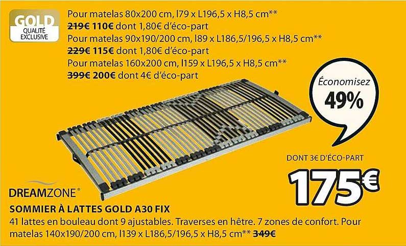 Sommier à Lattes Gold A30 Fix Dreamzone