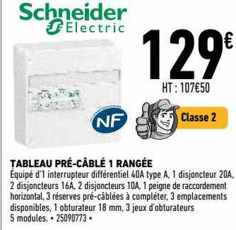 tableau pré-câblé 1 rangée schneider electric