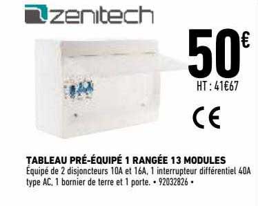 tableau pré-équipé 1 rangée 13 modules zenitech