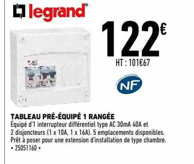 tableau pré-équipé 1 rangée legrand