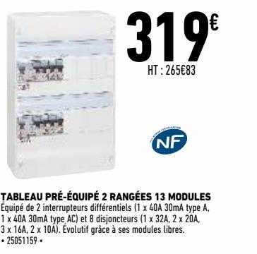 tableau pré-équipé 2 rangées 13 modules