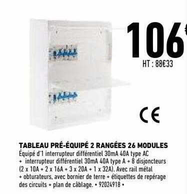 tableau pré-équipé 2 rangées 26 modules