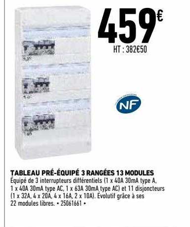 tableau pré-équipé 3 rangées 13 modules
