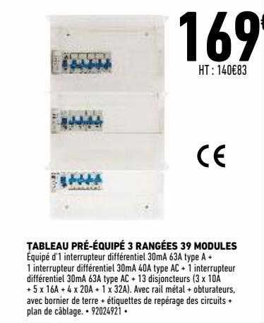 tableau pré-équipé 3 rangées 39 modules