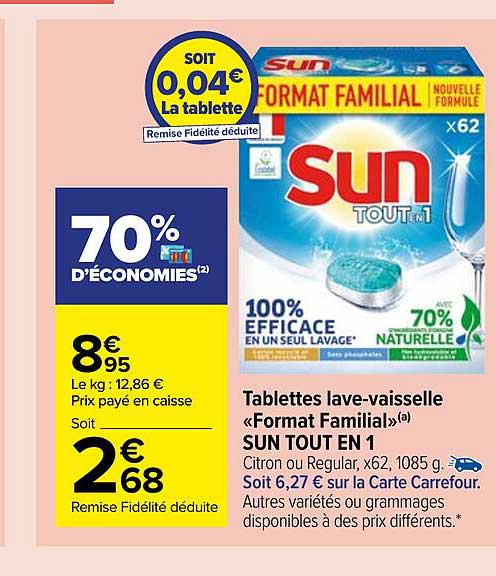 tablettes lave-vaisselle «format familial» sun tout en 1
